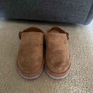 Womens Brown Suede Slip-On Clogs